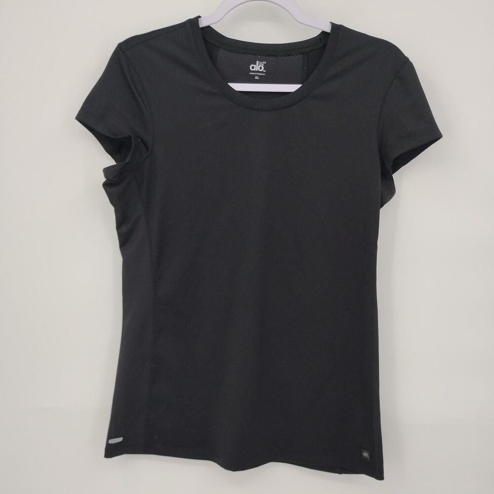 Alo Yoga Women's Black T-shirt Short Sleeve Mesh Breathable XL